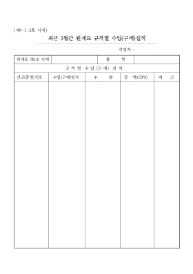 최근3월간 원재료 규격별 수입_구매실적 최근3월간 원재료 규격별 수입_구매실적